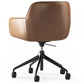 Light Gray Fabric Accent Chair With Brown Leather Armrests And Black Metal Base Wheels