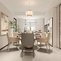 Modern Living and Dining Room with Light Gray Sofa Round Rug Chandelier and Arched Window