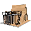 Modern Triangular Wooden House with Balcony Staircase and Bedroom Swing Chair