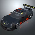 Black Porsche Race Car With Orange Accents And SWATCH Roof Logo