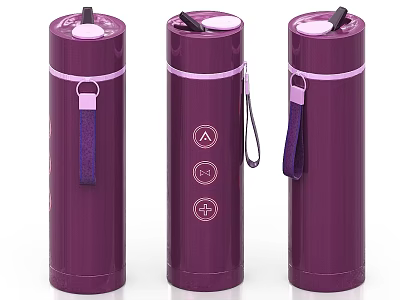 Purple Cylindrical Daily Use Electrical Appliances with Straps and Control Buttons Three Modern Vacuum Flasks 3d model