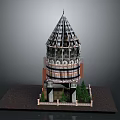 Unique Architectural Model With Pointed Glass Roof Red Brick Base Entrance And Green Trees