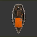 Small Boat With Orange Roof White Cabin Blue Hull Black Tires And Red Green Lights
