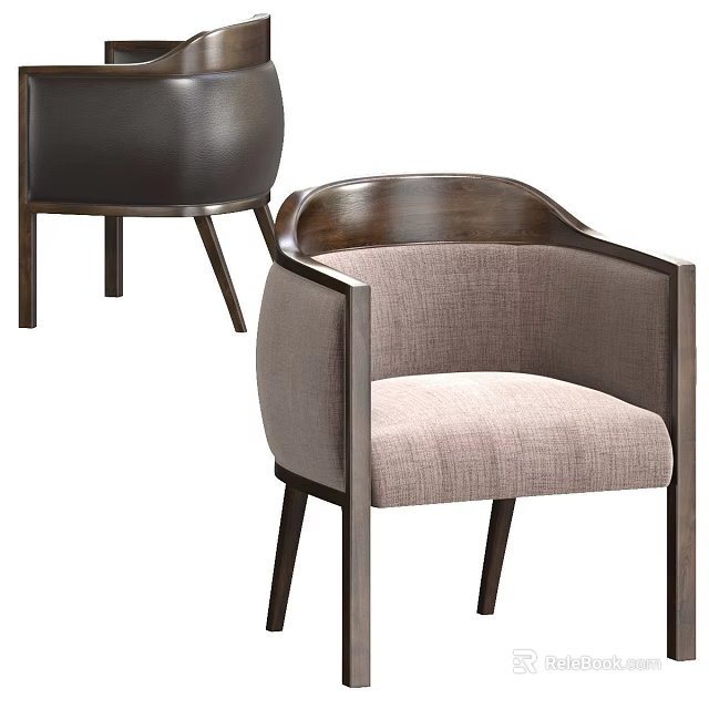 Modern Dining Chair With Wooden Frame Armrests And Beige Upholstered Seat 3d model 