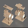 Wooden Multi Level Pet Activity Tower With Platforms Holes And Dishes