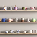 Vibrant Mugs Displayed On Shelves With Various Colors Patterns And Shapes