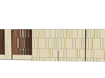 Modern Building Exterior Wall Design With Wooden Strips Beige Panels And Yellow Accents 3d model