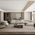 Modern Living and Dining Room Interior With White Sofa Round Coffee Table And Large Windows