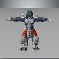 Mythical Creature Fantasy Character With Spiked Armor Blue Skin Red White Gear Arms Outstretched