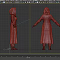 Dark Red Hooded Robe With Embroidered Details Long Sleeved Ankle Length Paired With Black Boots