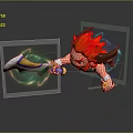 Game Character With Red Hair And Glowing Weapon In Dynamic Action Stance