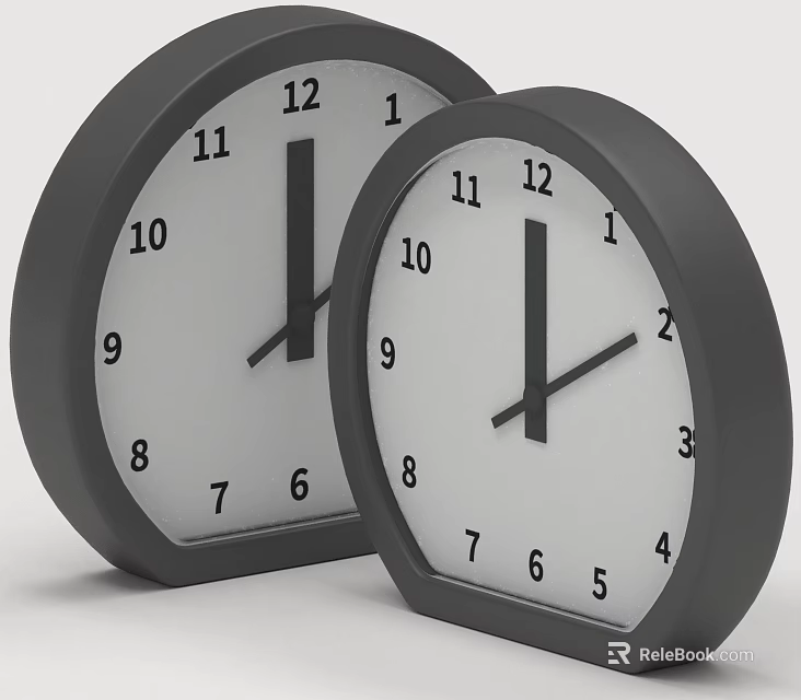 Household Round Clocks With Black Frame White Dial And Black Numbers 3d model 