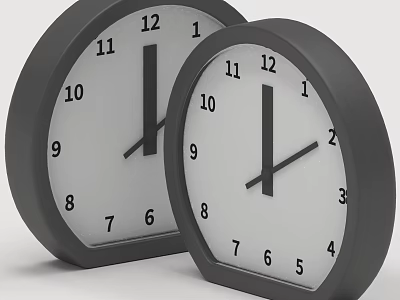 Household Round Clocks With Black Frame White Dial And Black Numbers 3d model