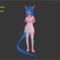 Female Character With White Cat Ears And Long Tail In White Gold Outfit Standing Pose