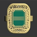 Luxury Gold Ring With Square Green Emerald Gemstone And Diamond Decorative Accents
