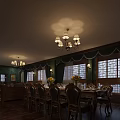 Traditional Dining Room Featuring Long Table Chairs Chandeliers Flower Vases And Lattice Windows