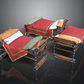 Vintage Metal Bed Frames Set Of Three With Red Sheets Green And Orange Pillows