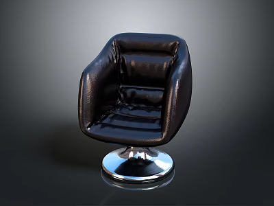 Modern Black Leather Chair With Rounded Armrests And Round Chrome Base 3d model
