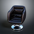 Modern Black Leather Chair With Rounded Armrests And Round Chrome Base
