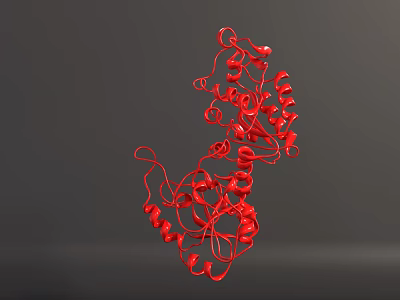 Red Molecular Structure 3D Model with Spiral Chains and Biological Components 3d model