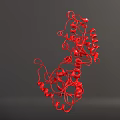 Red Molecular Structure 3D Model with Spiral Chains and Biological Components