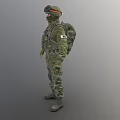 Man Wearing Camouflage Military Uniform With Helmet Face Mask And Tactical Vest