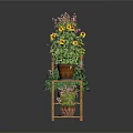 Multi Tiered Wooden Plant Stand With Colorful Potted Flowers And Green Plants