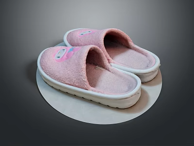 Soft Pink Fluffy Slippers with White Sole and Decorative Logo Design 3d model