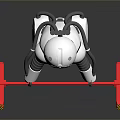White Robot With Astronaut Design Standing And Red Tools On Reflective Surface