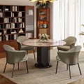Elegant Modern Dining Table Set With Round Marble Top And Four Light Green Chairs 3d model