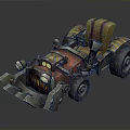 3D Model Retro Mechanical Vehicle With Yellow Seat Large Wheels And Metal Bumper