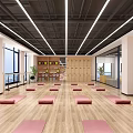 Modern Spacious Yoga Studio With Pink Mats Wooden Lockers And Windows