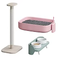 Pet Supplies Featuring Cat Scratching Post Litter Box And Bowls