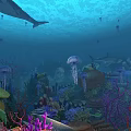 Vibrant Underwater Waterfront Landscape With Whale Jellyfish Colorful Coral And Fish Schools