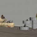 Natural Stone Stacked Water Fountain With Multi Tiered Design Decorative Stones And Small Plants