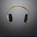 Over Ear Wired Headphones With Light Brown Headband And Black Earpads