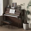 Musical Instruments and Art Supplies Display with Piano Sheet Music Decorations and Green Plant
