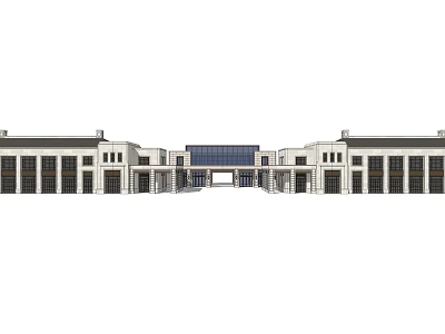 Modern Commercial Complex With Symmetrical Design And Glass Curtain Entrance 3d model