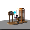 Yuledao Neon Sign With Orange Phone Booth Person Reading Book On Bench And Colorful Balloons