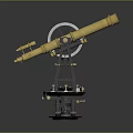 Vintage Golden Telescope with Black Metal Stand on Gray Background