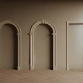 Three Arched And Rectangular Door Frames On Brown Wall With Wooden Floor