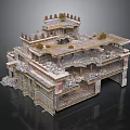 Ancient Multi Level Architecture Model With Tower Like Structures Columns And Decorations