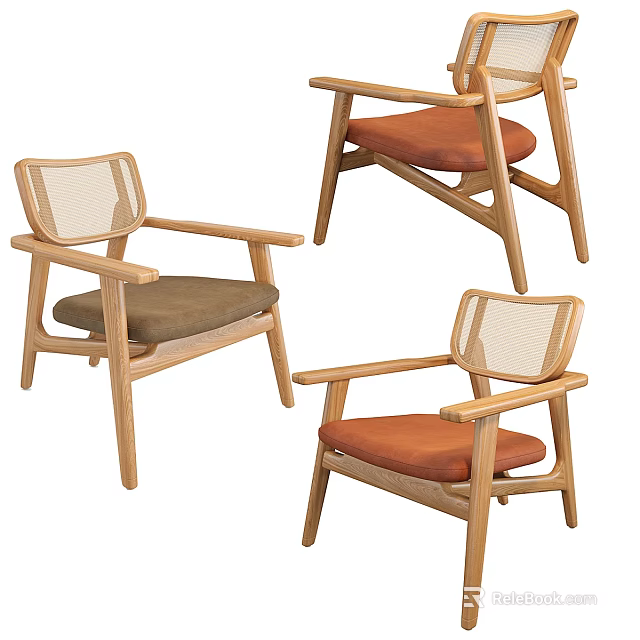 Modern Design Wooden Frame Leisure Chairs With Mesh Backrest And Colored Cushions 3d model 