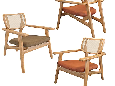 Modern Design Wooden Frame Leisure Chairs With Mesh Backrest And Colored Cushions 3d model