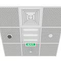 Modern Ceiling Design With Grid Pattern Lighting Strips EXIT Sign And Detectors 3d model