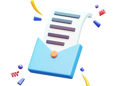 Blue Envelope With Rolled Paper And Colorful Decorative Geometric Elements Around It 3d model