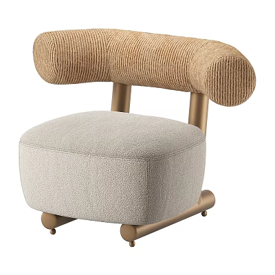Modern Single Seater Sofa With Brown Ribbed Backrest Light Gray Soft Seat Gold Metal Legs 3d model
