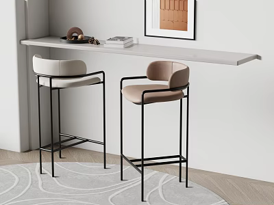 Modern Upholstered Bar Stools In Beige And Cream With Black Metal Legs For Home Bar 3d model