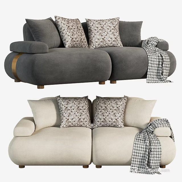 Modern Multi seater Sofa With Patterned Pillows And Checkered Throw Blanket 3d model