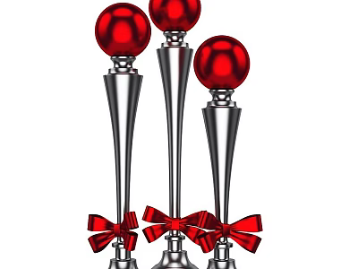 Stylish Ornament Decor Set with Red Spheres Silver Bases and Red Bows for Home Decor 3d model
